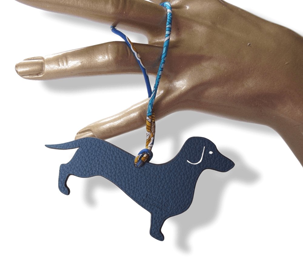 HERMES Burgundy Blue Dog BASSET Basset Hound PETIT H Bag Charm, NIB! - poupishop