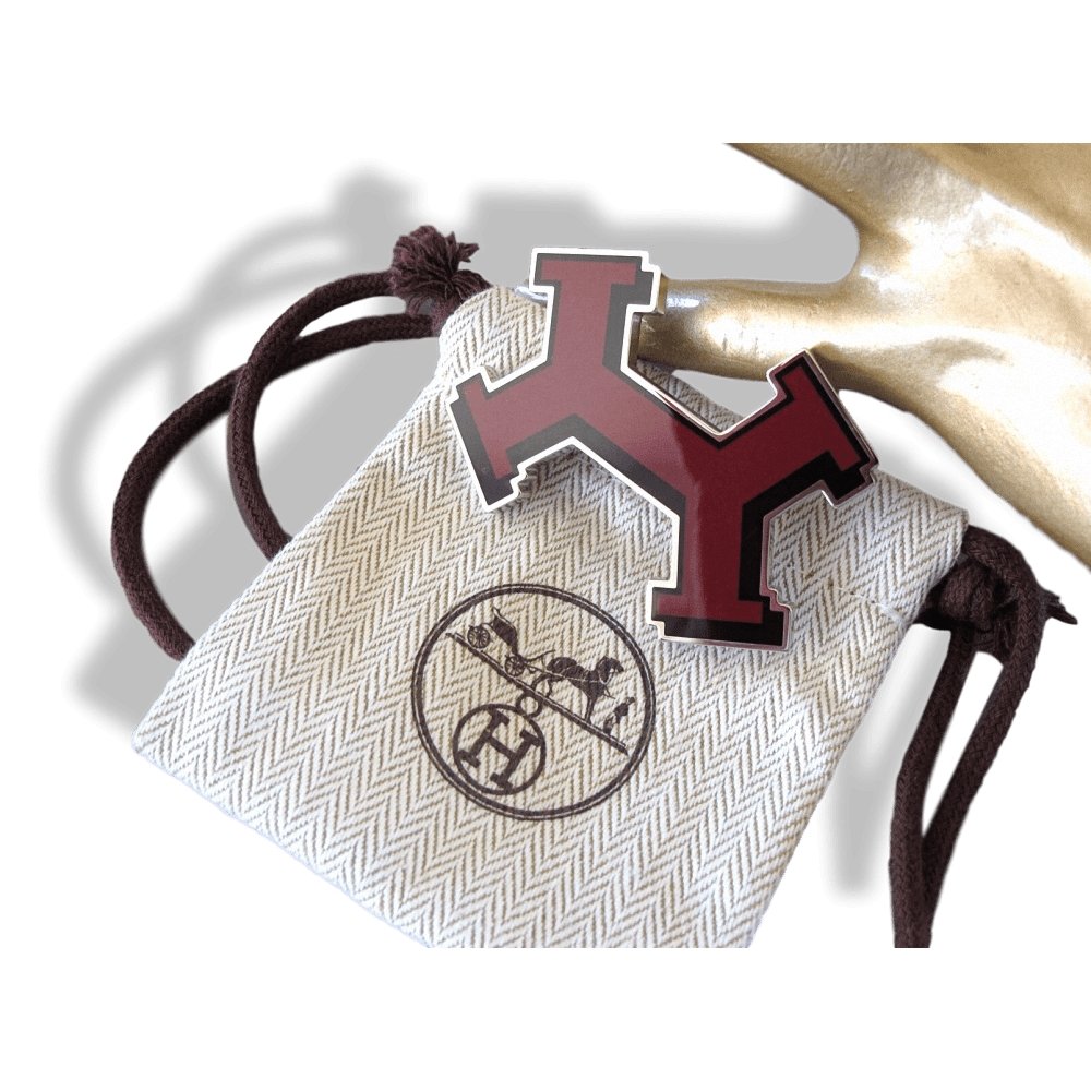 Hermes Burgundy Lacquered Enamel & Palladium STREET Belt Buckle H 32 mm, New! - poupishop