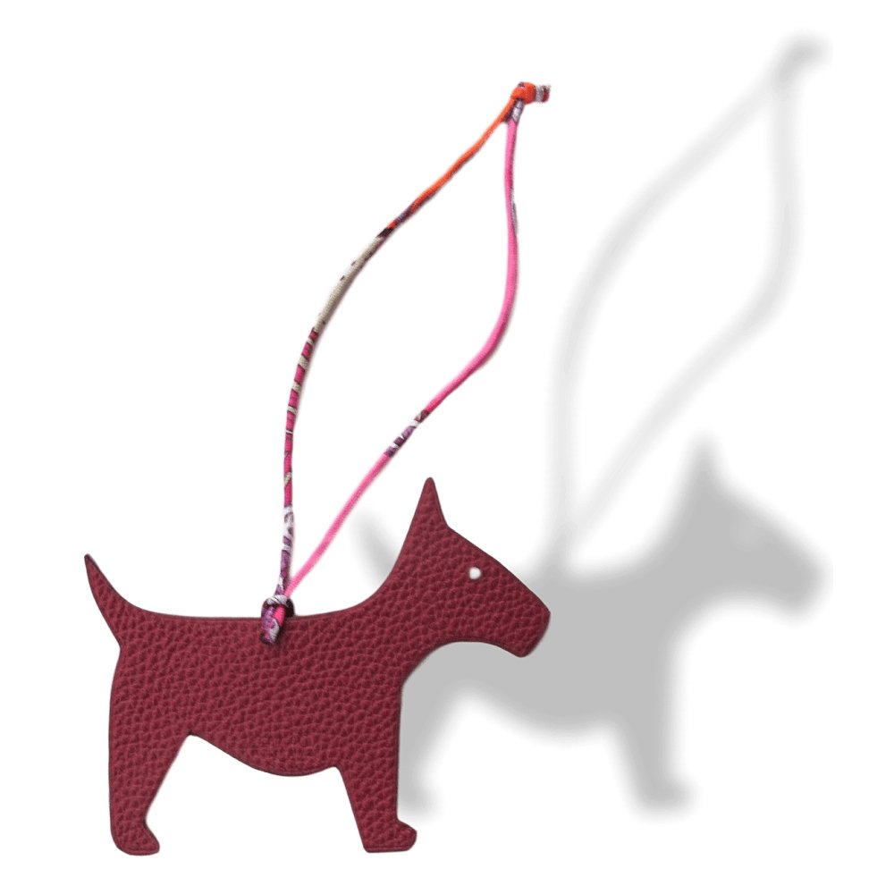 Hermes Burgundy Orange Dog Fox Terrier Petit H Bag Charm GM, NIB! - poupishop