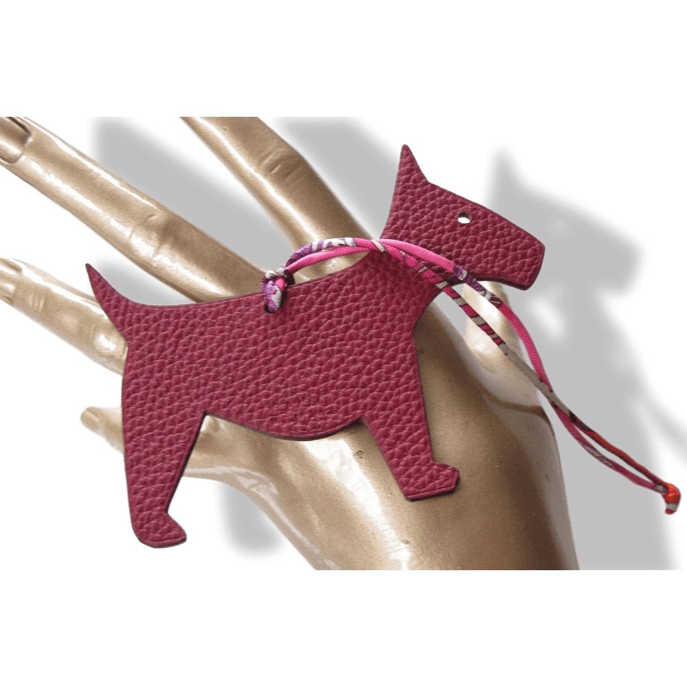 Hermes Burgundy Orange Dog Fox Terrier Petit H Bag Charm GM, NIB! - poupishop