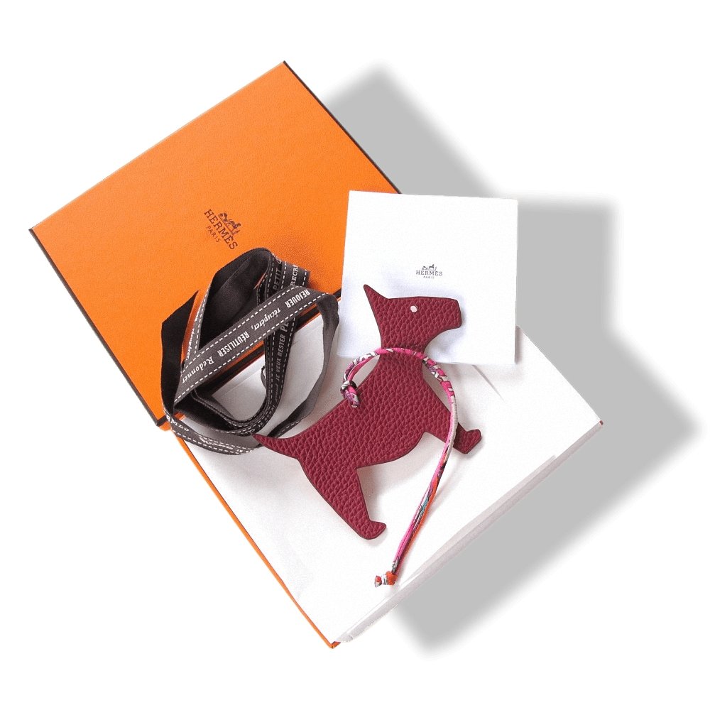 Hermes Burgundy Orange Dog Fox Terrier Petit H Bag Charm GM, NIB! - poupishop