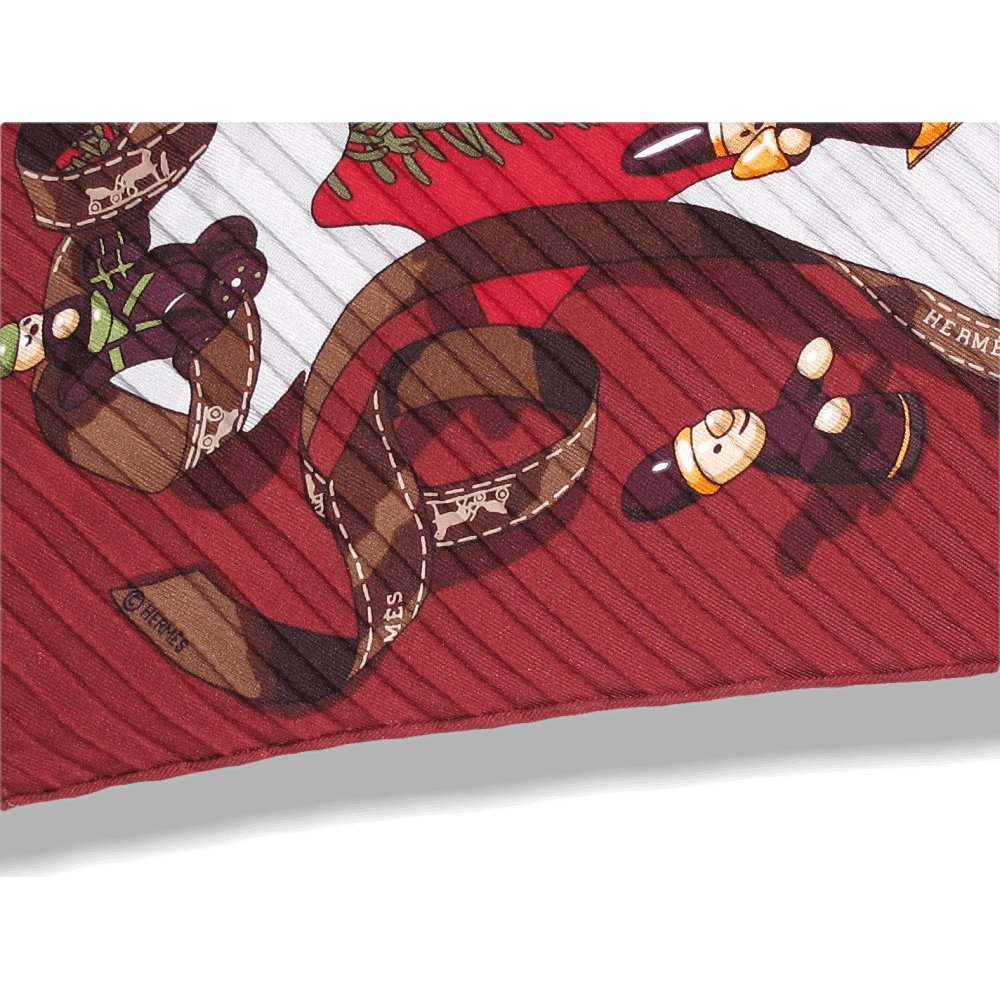Hermes Burgundy Red Noel au 24 Faubourg Pleated Plisse Twill 90cm, NIB! - poupishop