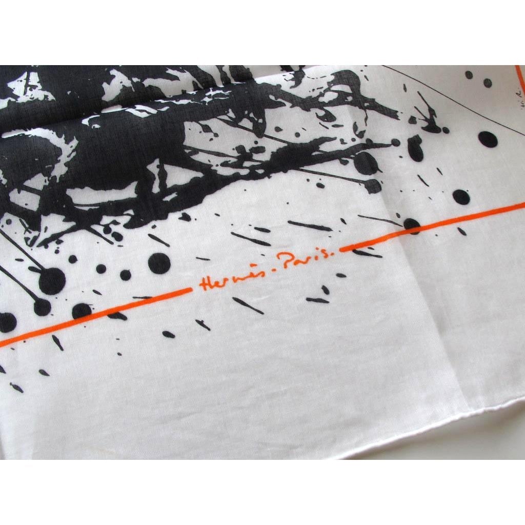 Hermes B/W Cheval Surprise Cotton Scarf 70cm with Charm, New! - poupishop