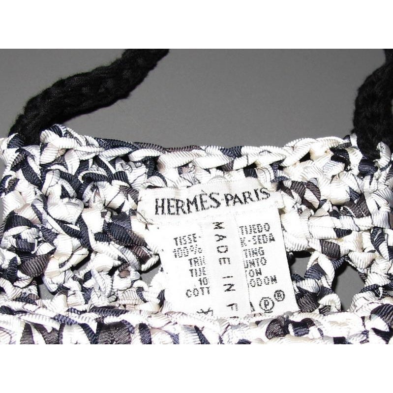 Hermes B/W Crocheted Silk Handbag 16cm TPM, New!