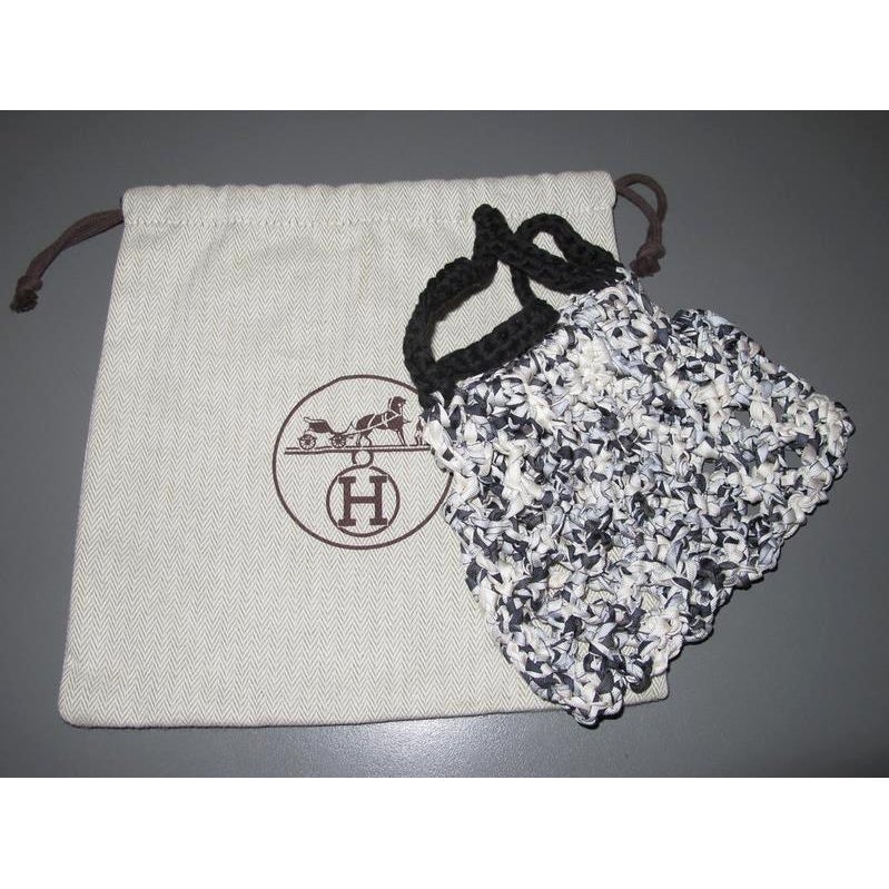 Hermes B/W Crocheted Silk Handbag 16cm TPM, New!