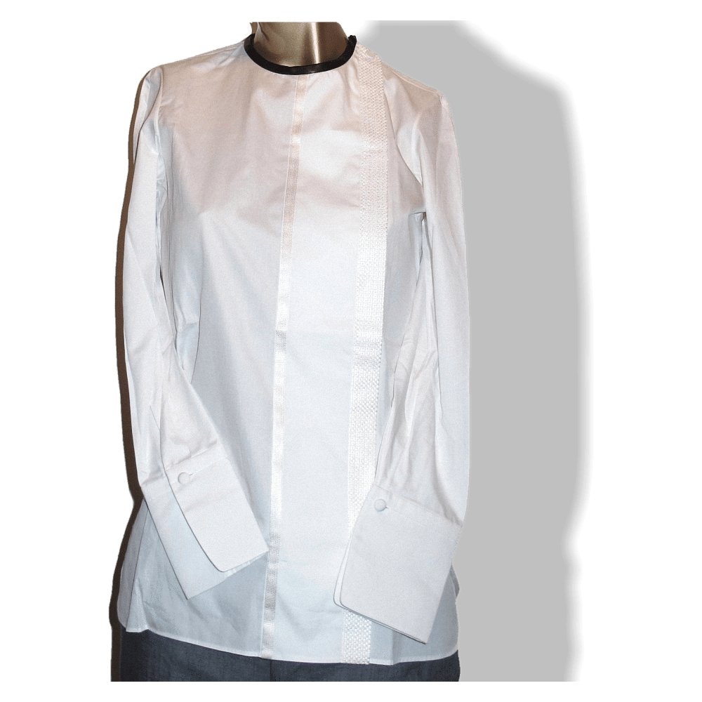 Hermes Embellished Couture Linen Shirt with Lambskin Collar