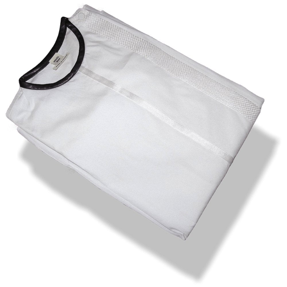 Hermes Embellished Couture Linen Shirt with Lambskin Collar