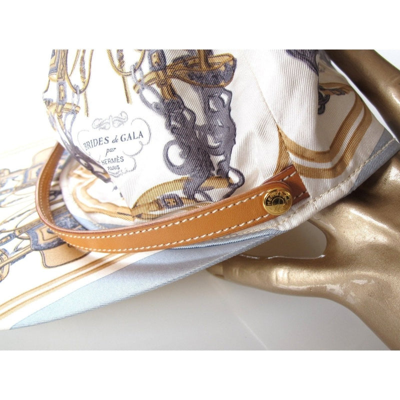 Hermes by Motsch Baby Blue Printed Silk Brides de Gala & Leather Strap Cap Hat Sz55, New! - poupishop