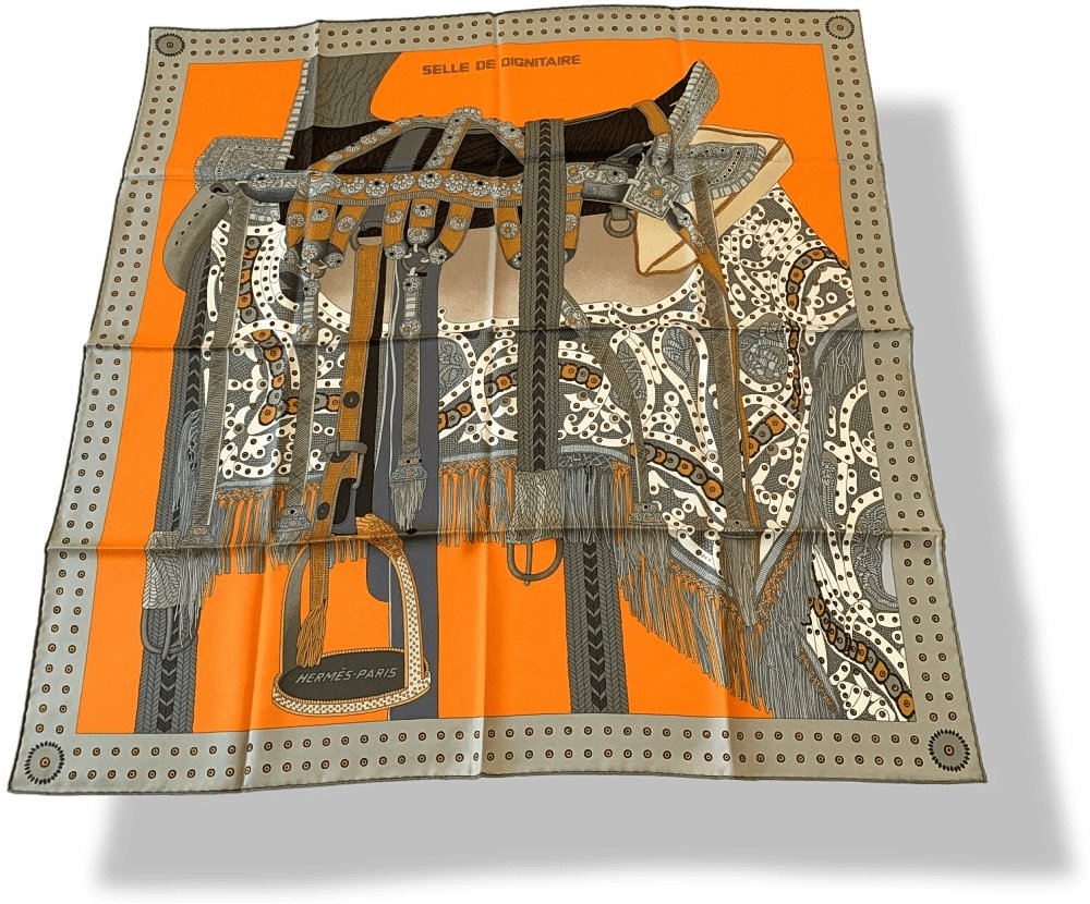 Hermes [C10] 2018 Orange Grey Honey SELLE DE DIGNITAIRE by Wlodek Kaminski Twill 90cm, NW! - poupishop