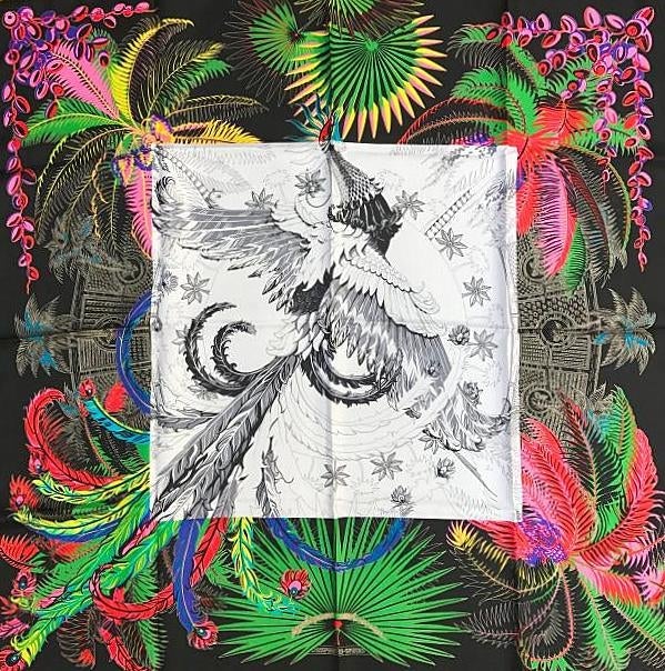 Hermes [C12] 2011 Black Green Red MYTHIQUES PHOENIX COLORIAGE by Toutsy Twill 90cm, NWT! - poupishop