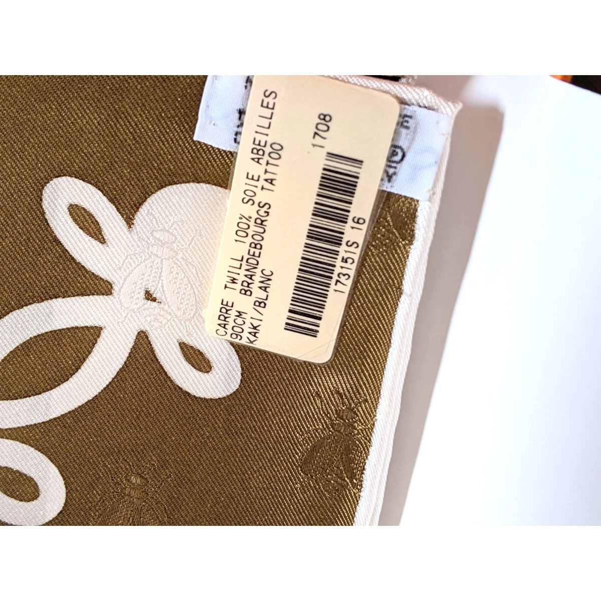 Hermes [C15] Limited Kaki White BRANDEBOURG TATTOO by Caty Latham Jacquard Twill SIlk 90cm, BNWT! - poupishop