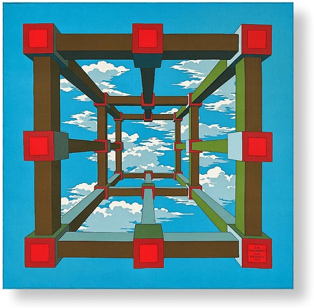 Hermes [C17] 2019 Azur Blue Red PERSPECTIVE II by AM Cassandre Twill 90cm, NWT! - poupishop