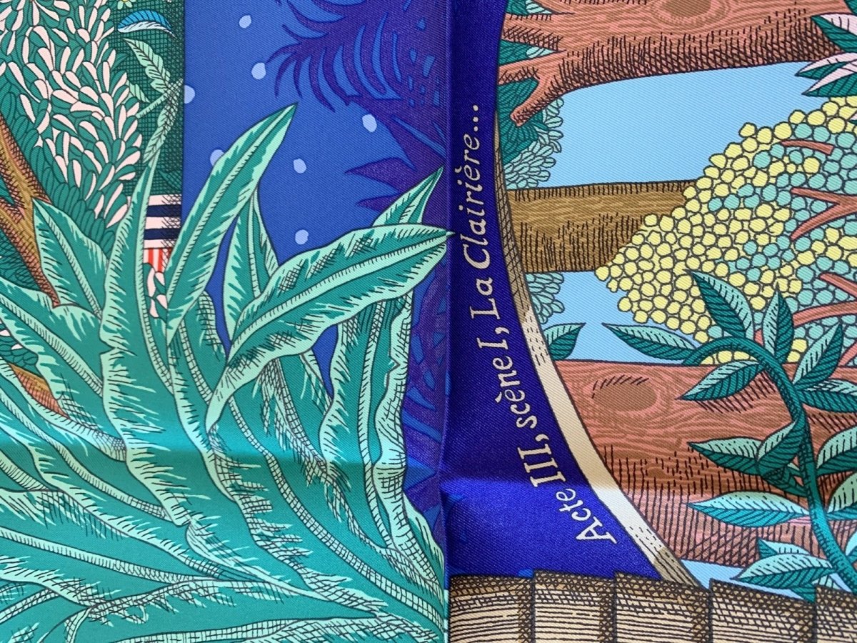 Hermes [C19] 2019 Black Blue Green ACTE III, SCENE I, LA CLAIRIERE by Edouard Baribeaud Twill 90cm, NWTIB! - poupishop