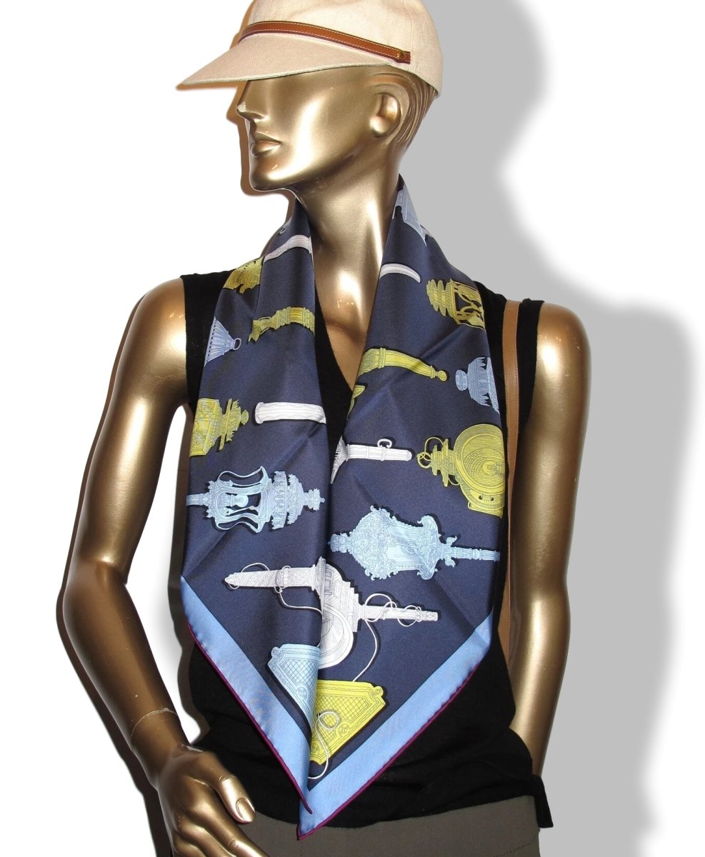 Hermes [C2] 2016 Marine/Jaune/Bleu Ciel MERVEILLEUSES LANTERNES by Pierre Marie Twill Silk Carre 90cm cm, BNWTIB! - poupishop