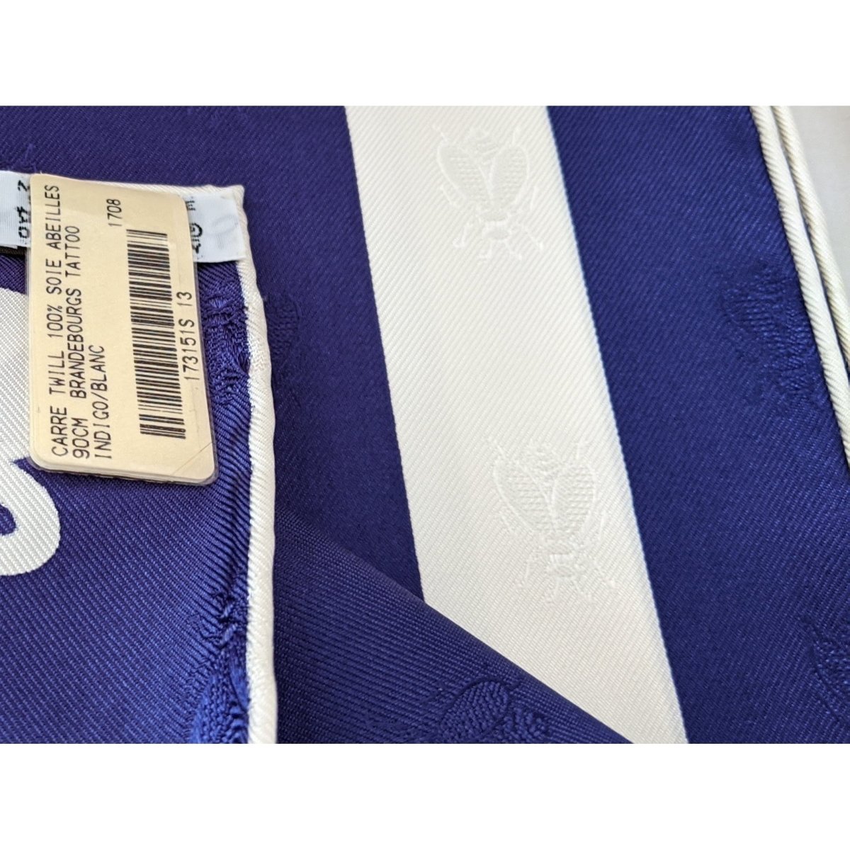 Hermes [C20] Limited Indigo White BRANDEBOURG TATTOO by Caty Latham Jacquard Twill SIlk 90cm, BNEW! - poupishop