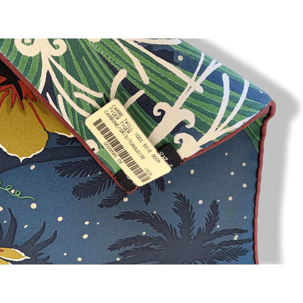 Hermes [C23] 2015 Carbone Grey Turquoise TYGER TYGER by Alice Shirley Twill 90cm, NWTIB! - poupishop