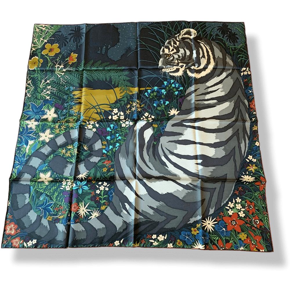 Hermes [C23] 2015 Carbone Grey Turquoise TYGER TYGER by Alice Shirley Twill 90cm, NWTIB! - poupishop