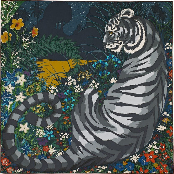 Hermes [C23] 2015 Carbone Grey Turquoise TYGER TYGER by Alice Shirley Twill 90cm, NWTIB! - poupishop