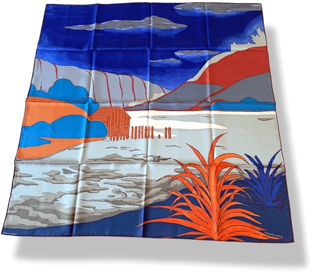Hermes [C28] 2016 Night Blue Grey Brick AU BOUT DU MONDE by Antoine Carbonne Twill 90cm, NWTIB! - poupishop