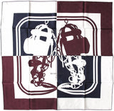 Hermes [C29] Navy/White/Burgundy BRIDES DE GALA QUADRI TATTOO Jacquard Twill SIlk 90cm, BNWT! - poupishop