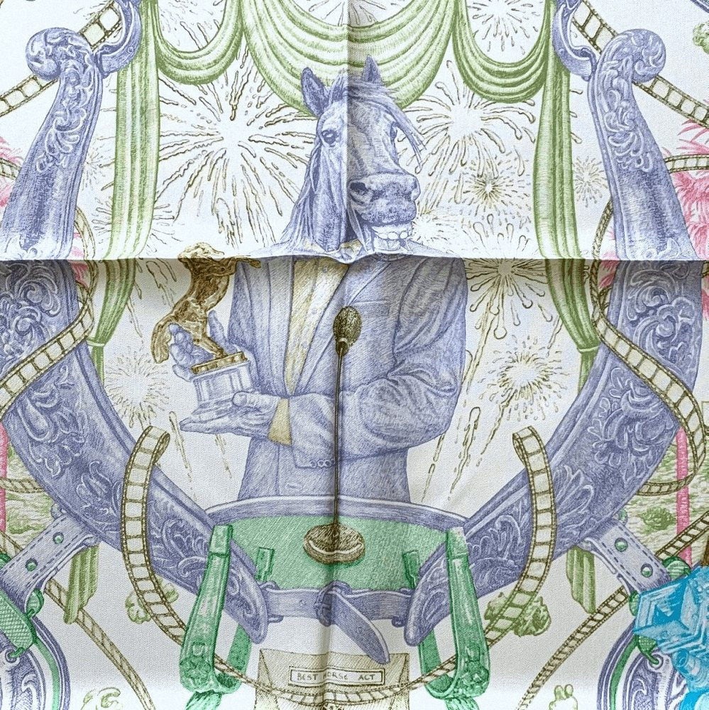Hermes [C32] 2017 White Parme Green THE HORSAWARDS Twill Silk Carre 90cm CM, BNWTIB! - poupishop