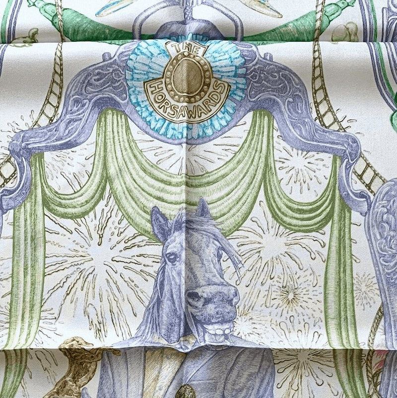 Hermes [C32] 2017 White Parme Green THE HORSAWARDS Twill Silk Carre 90cm CM, BNWTIB! - poupishop