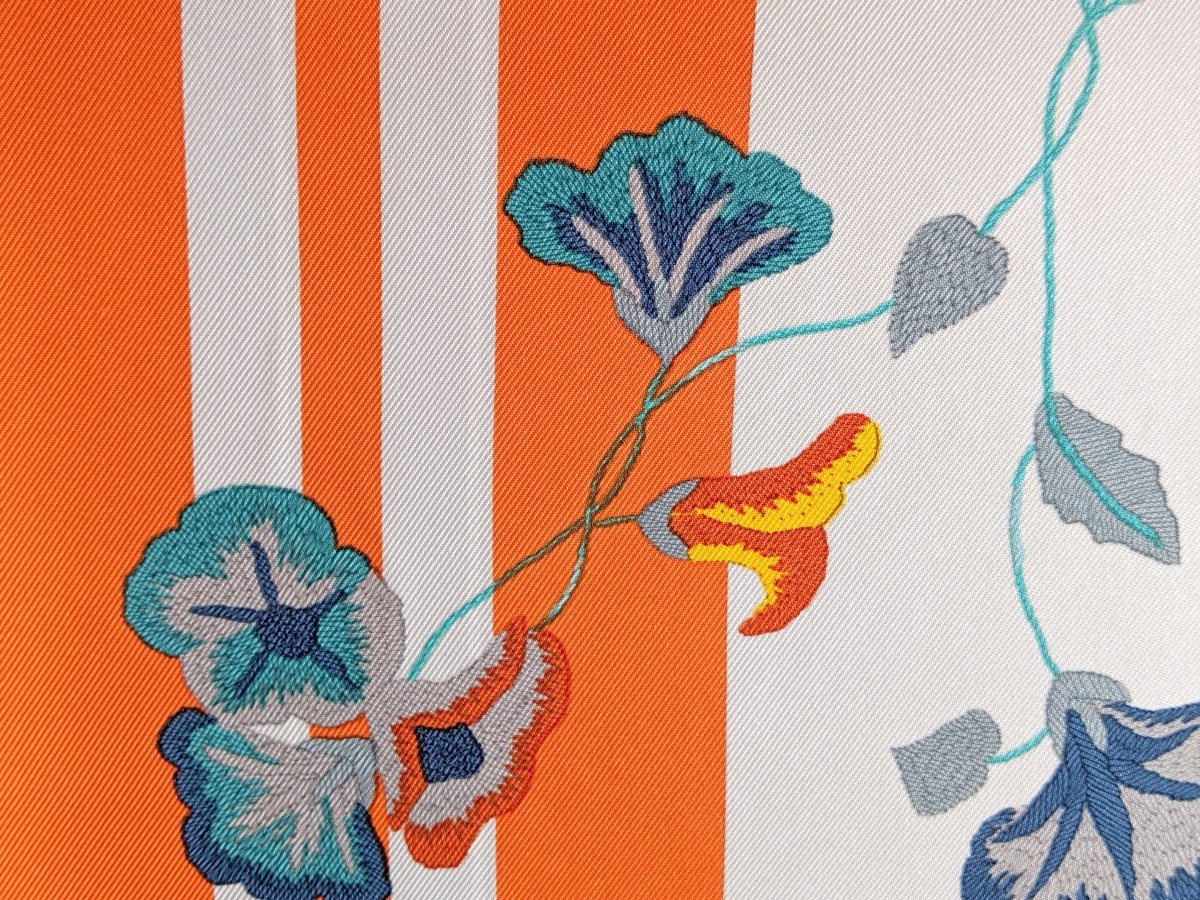 Hermes [C36] 2017 Orange White Turquoise BRIDES FLEURIES 100% Twill Silk 90cm CM, BNWTIB! - poupishop