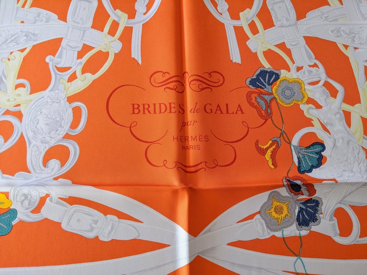 Hermes [C36] 2017 Orange White Turquoise BRIDES FLEURIES 100% Twill Silk 90cm CM, BNWTIB! - poupishop
