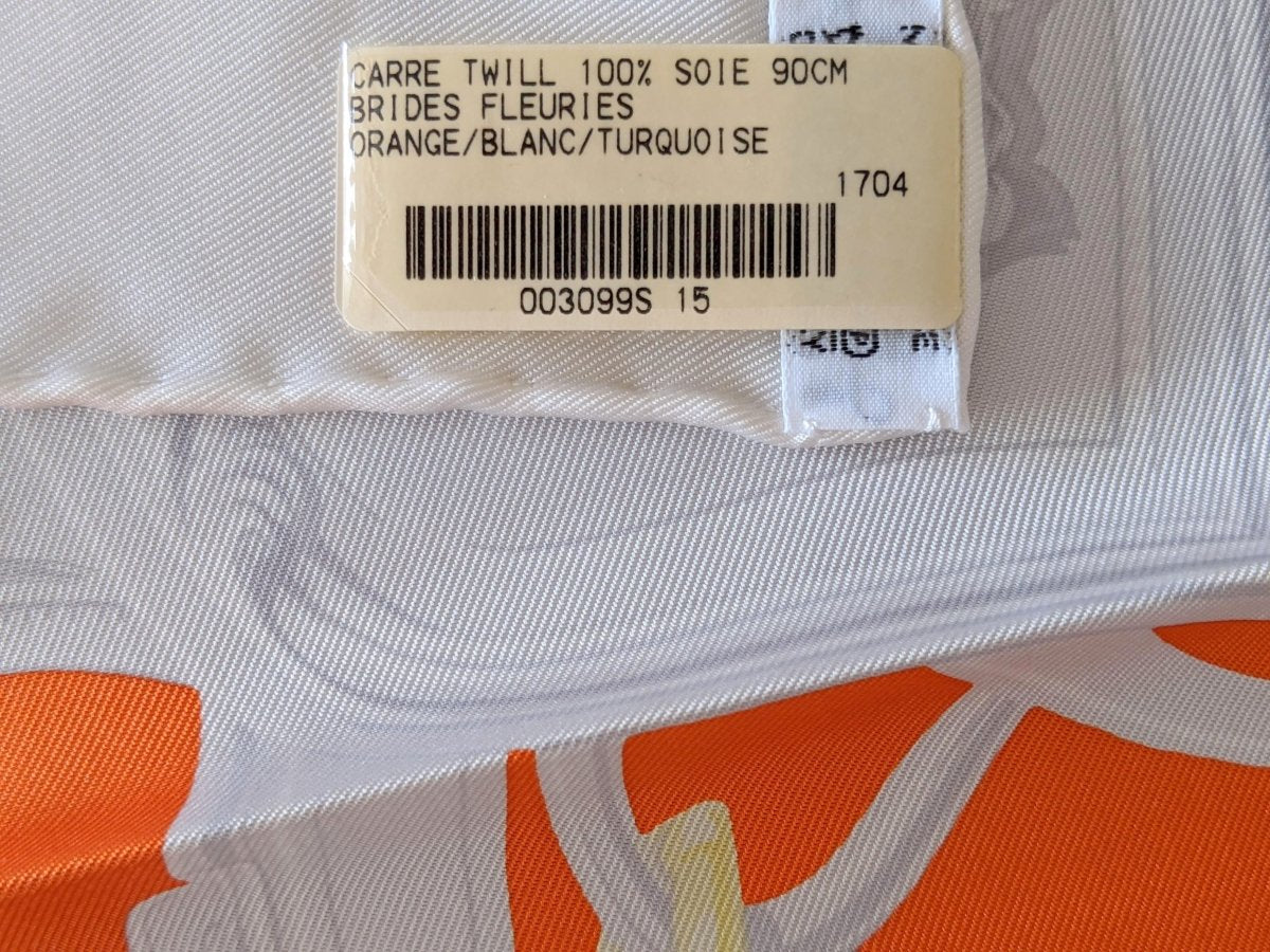 Hermes [C36] 2017 Orange White Turquoise BRIDES FLEURIES 100% Twill Silk 90cm CM, BNWTIB! - poupishop