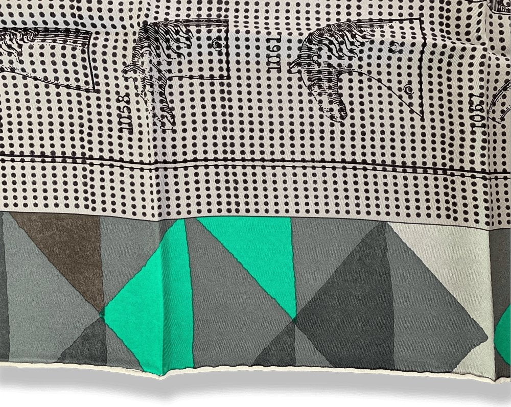 Hermes [C38] Grey Black Mentol MANUFACTURE DE BOUCLERIES DETAIL by Gianpaolo Pagni WASH Silk Carre 90cm cm, BNWTIB! - poupishop