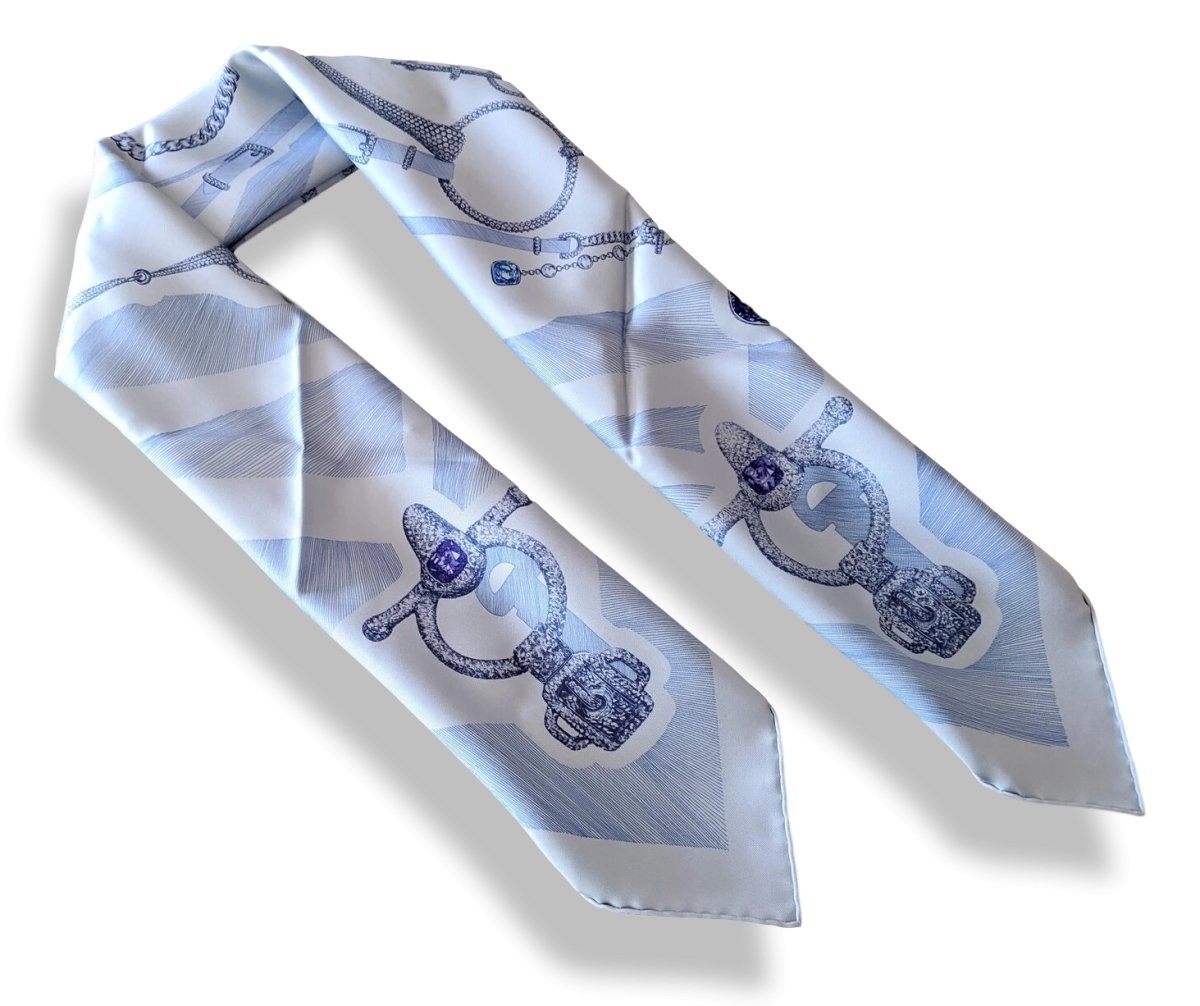 Hermes [C42] 2018 Grey Blue ETUDE POUR UNE PARURE DE GALA by Florence Manlik Twill Silk Carre 90cm cm, BNWTIB! - poupishop