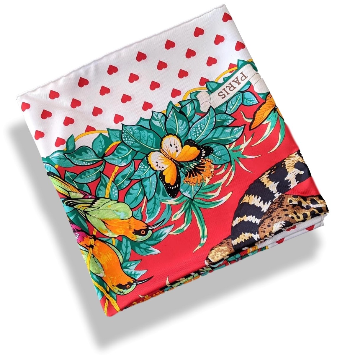 Hermes [C43] Blanc/Rouge/Vert Coeur JUNGLE LOVE LOVE by Robert Dallet Twill 90cm, BNIB! - poupishop