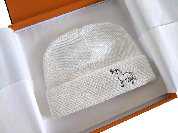 Hermes Blanc Creme "Bonnet Cabriole" by Alice Charbin Baby Hat 3M