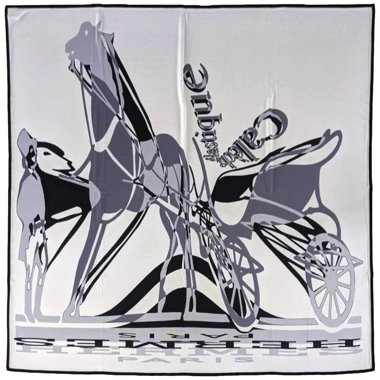 Hermes 2006 Blanc/Gris/Noir CALECHE ELASTIQUE by Bali Barret Jersey Fluide 90cm