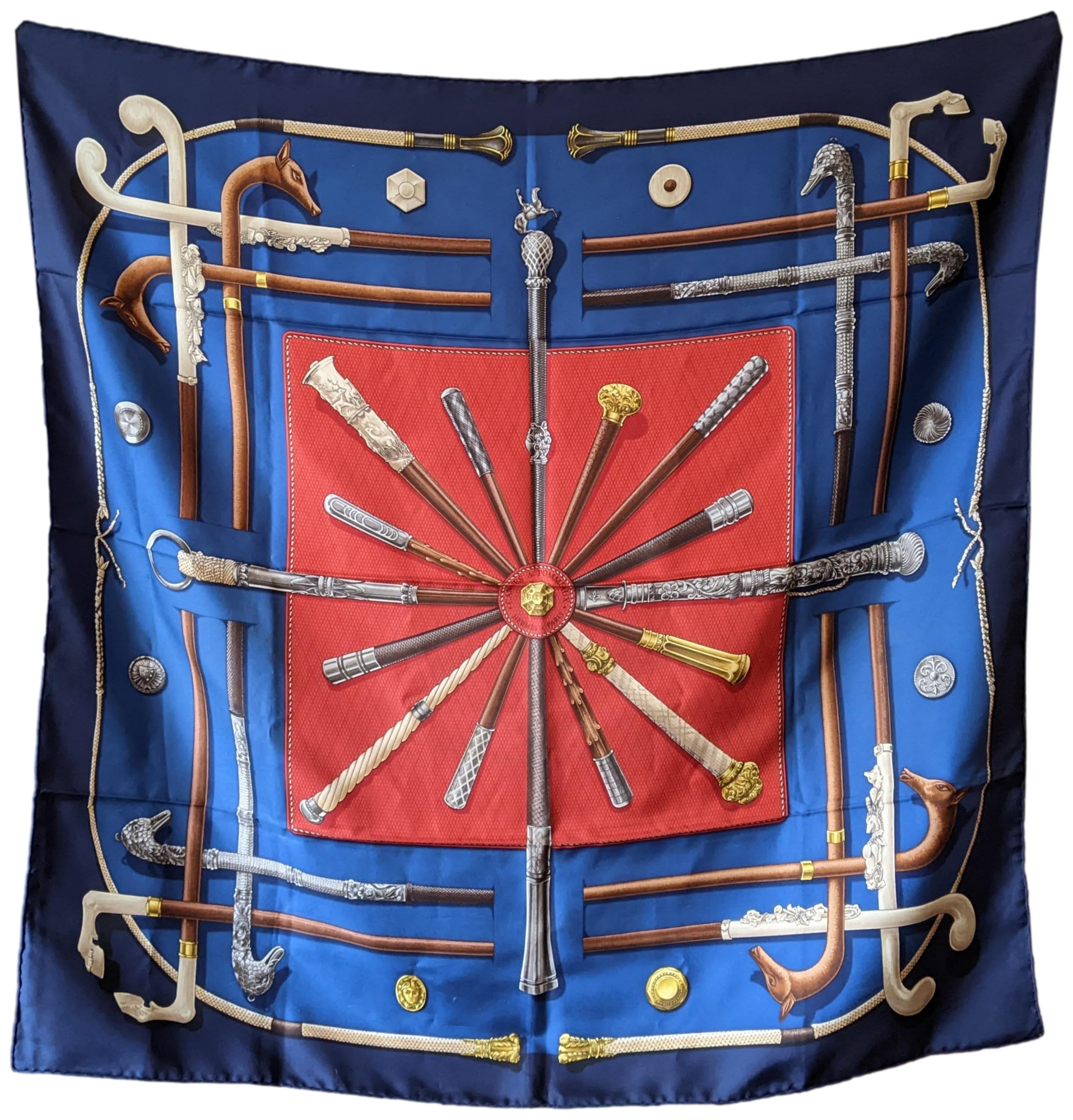 Produits Hermes 1985 "Cannes et Pommeaux" Twill Scarf 90 x 90 cm