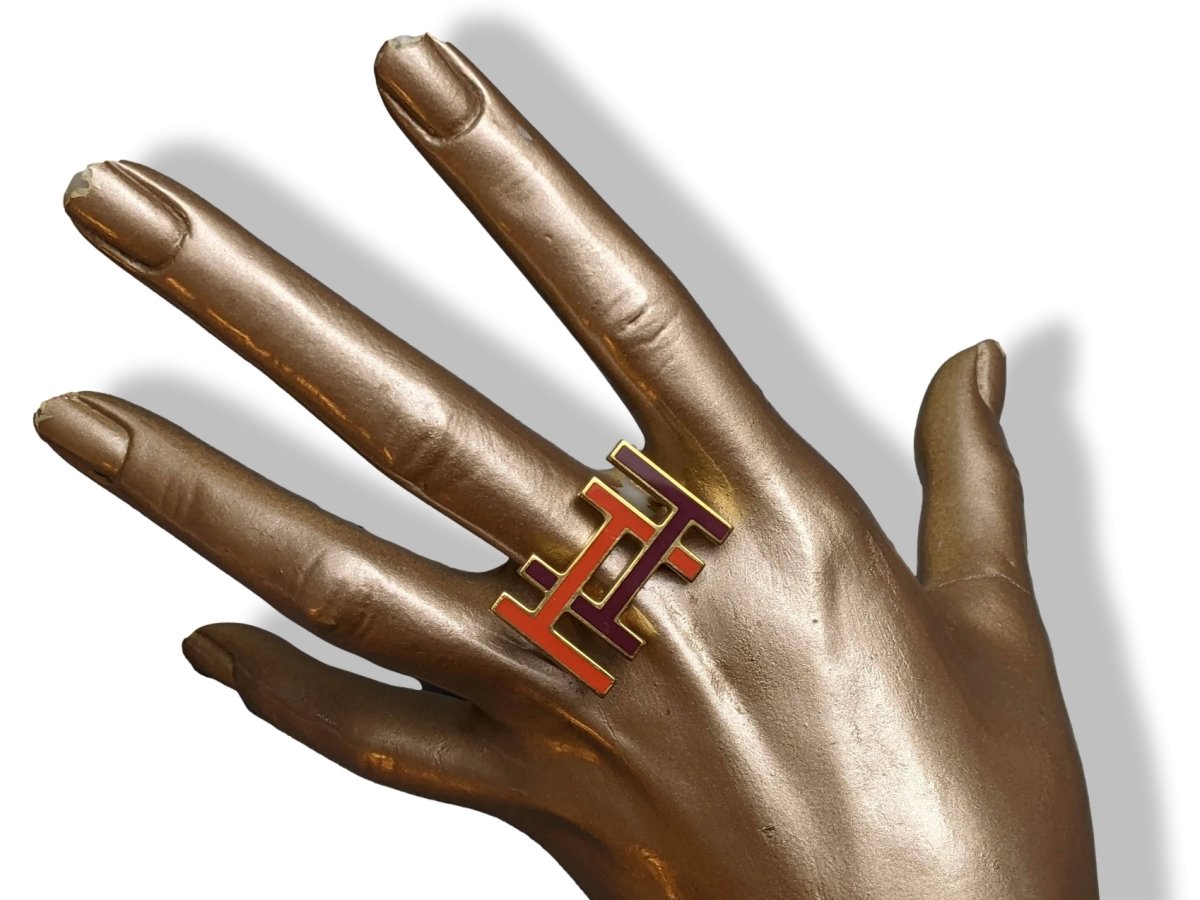 Hermes Capucine/Rouge H Plated Gold Laquered H AU CARRE Buckle 13 mm, Pochette! - poupishop