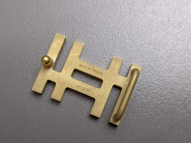 Hermes Capucine/Rouge H Plated Gold Laquered H AU CARRE Buckle 13 mm, Pochette! - poupishop