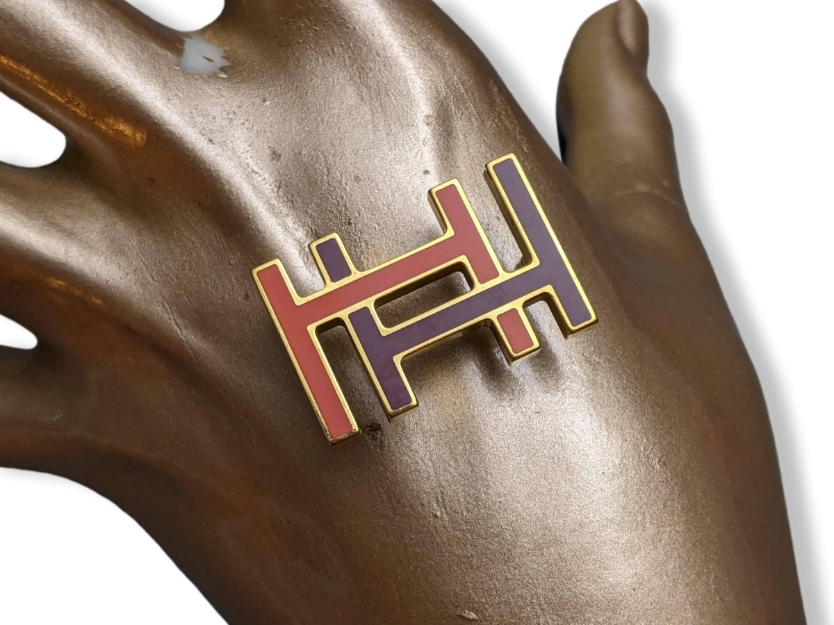 Hermes Capucine/Rouge H Plated Gold Laquered H AU CARRE Buckle 13 mm, Pochette! - poupishop