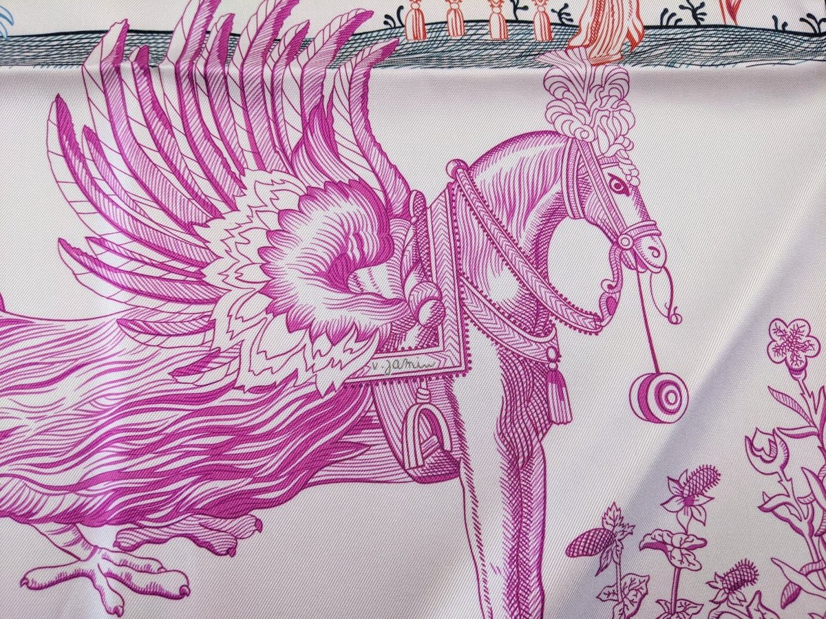Hermes CARRE DOUBLE FACE Della Cavalleria Favolosa by Virginie Jamin Twill Scarf 90cm, BNIB! - poupishop