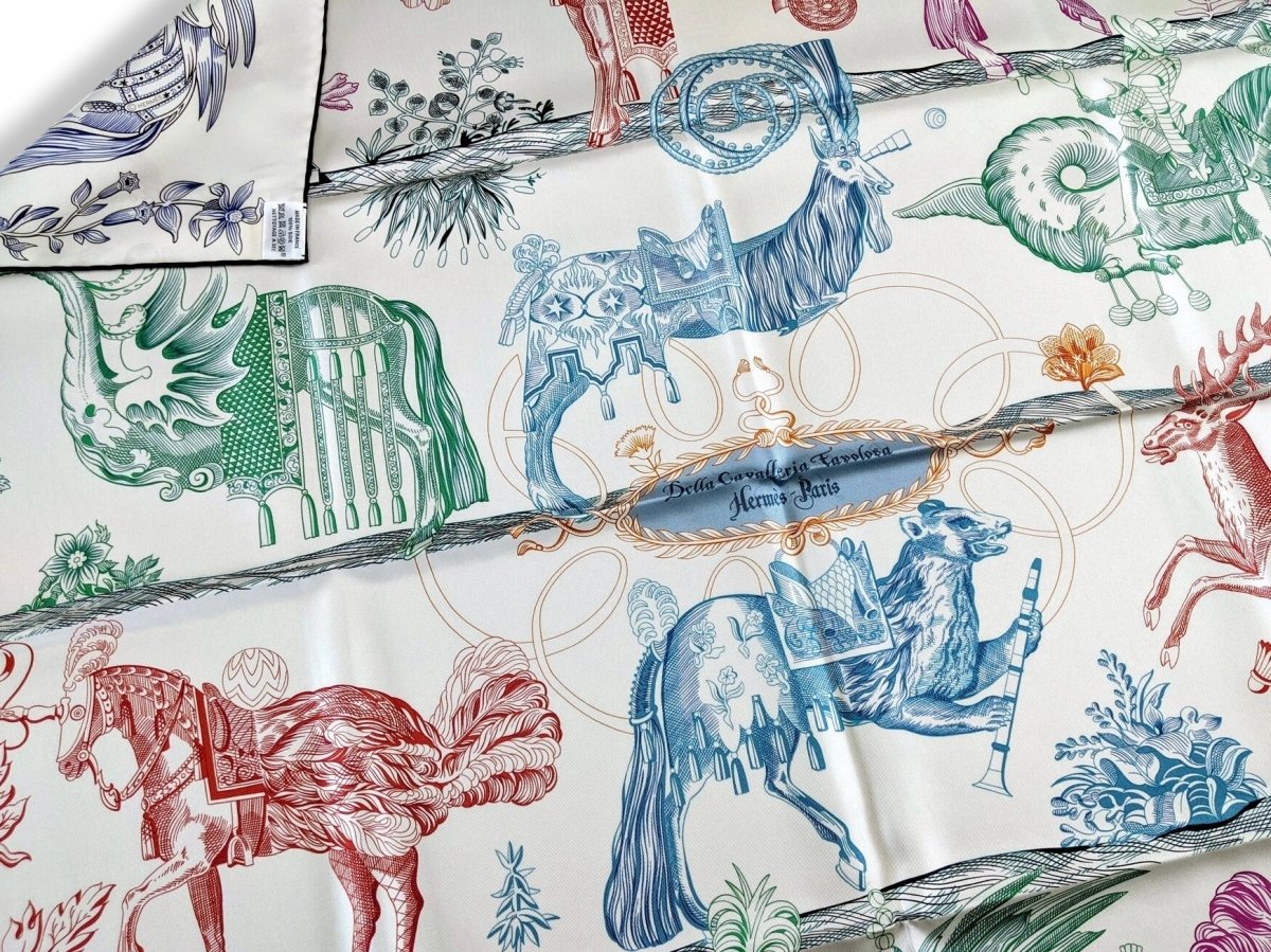 Hermes CARRE DOUBLE FACE Della Cavalleria Favolosa by Virginie Jamin Twill Scarf 90cm, BNIB! - poupishop