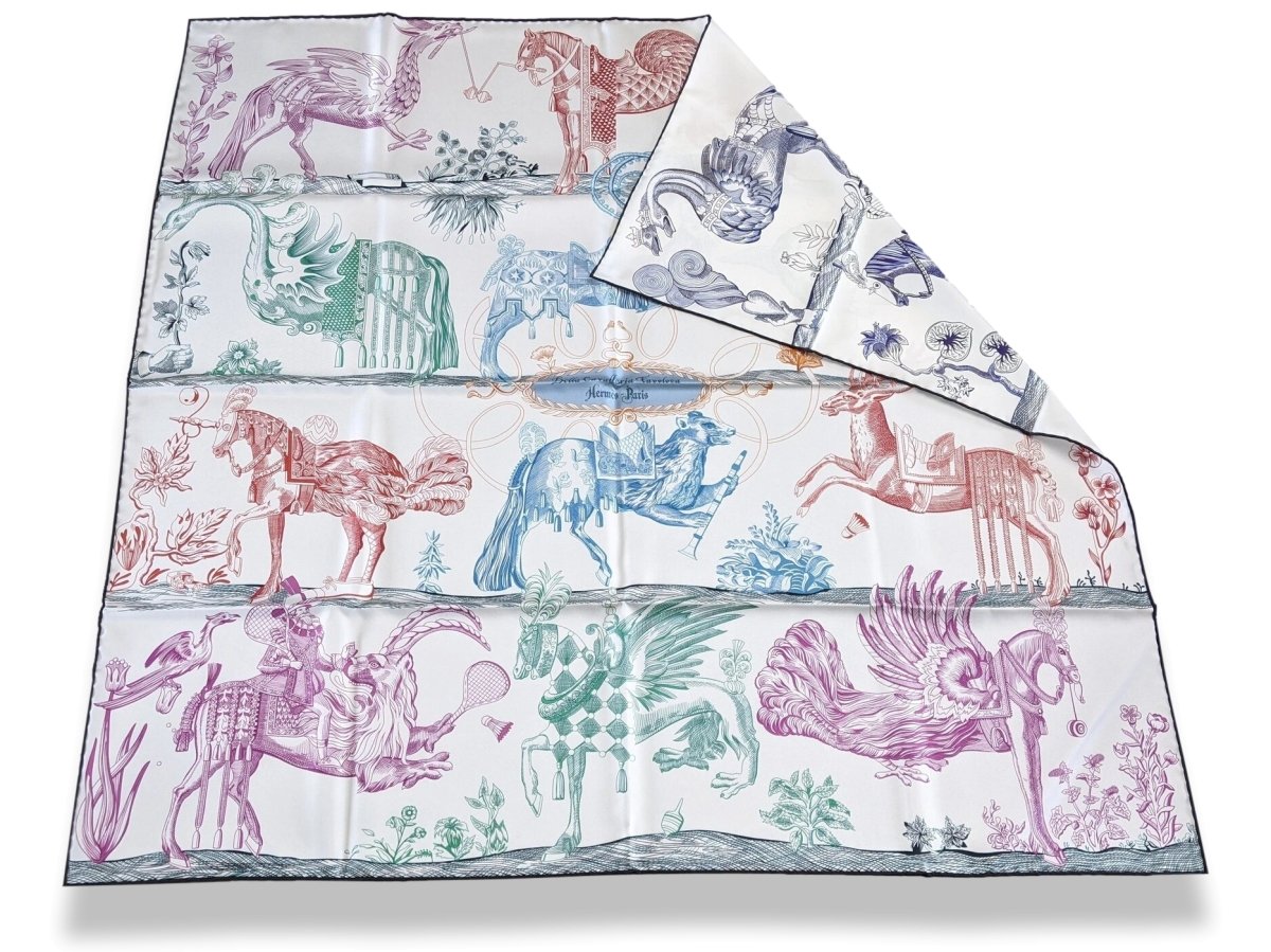 Hermes CARRE DOUBLE FACE Della Cavalleria Favolosa by Virginie Jamin Twill Scarf 90cm, BNIB! - poupishop