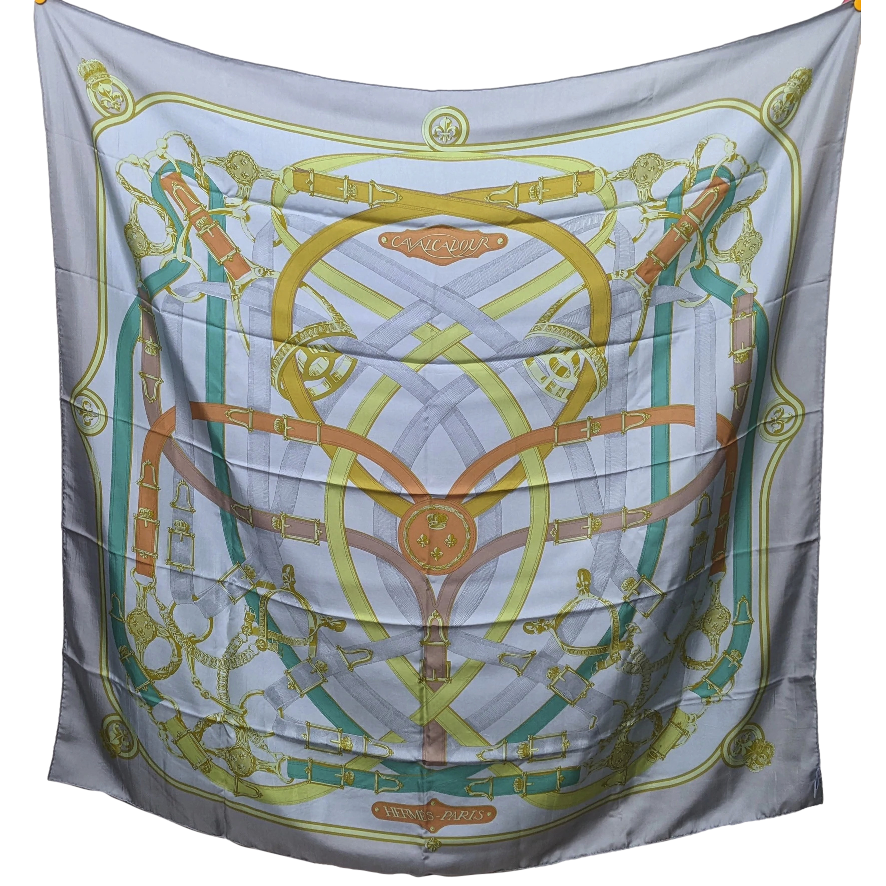Produits Hermes 2011 Aqua/Corail/Vert "Cavalcadour" Dip Dye Silk Shawl 140
