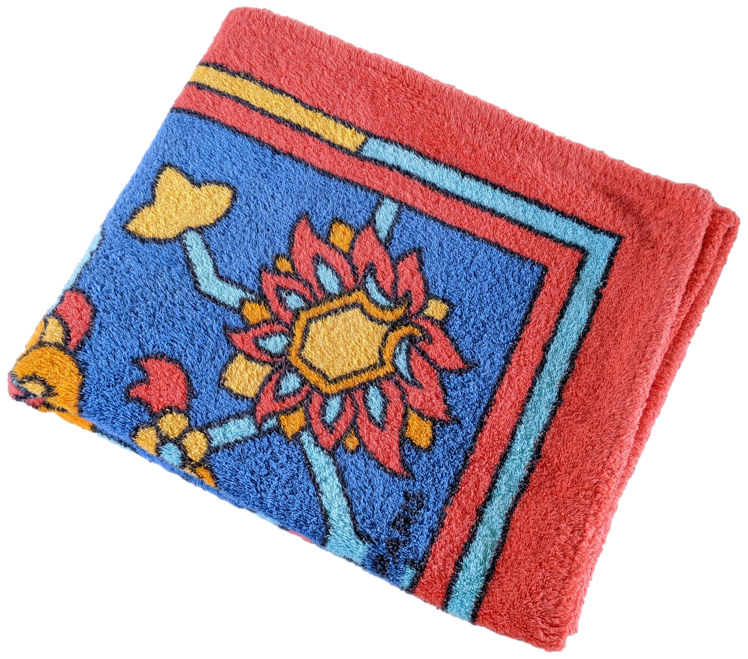 Produits Hermes Vintage Red/Blue Cotton Terry Beach Towel 90 x 150 cm