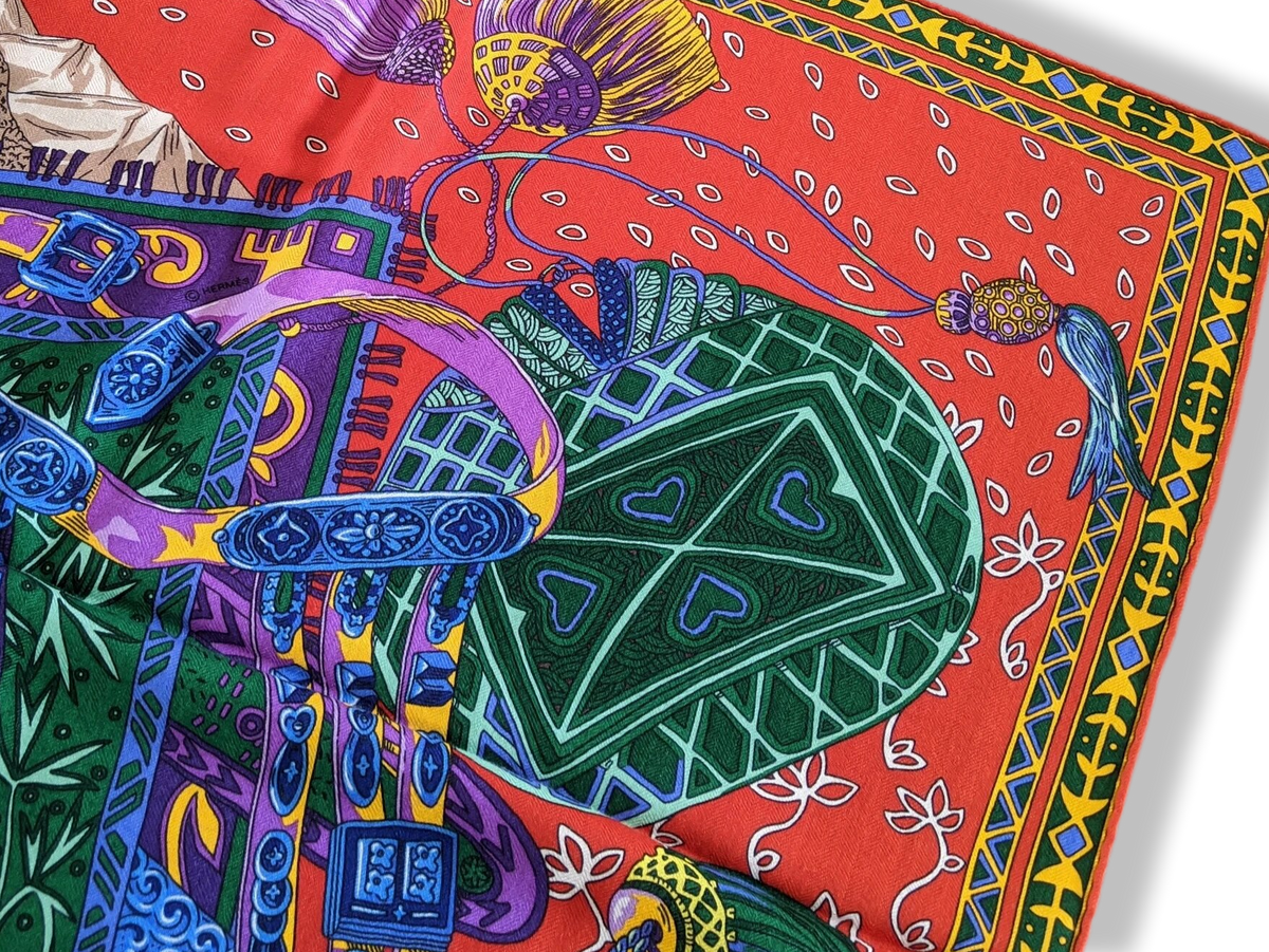 Hermes [S08] 2016 Red Turquoise Yellow CAVALIERS DU CAUCASE by Annie Faivre Cashmere Shawl 140, NWTIB!