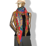 Hermes [S08] 2016 Red Turquoise Yellow CAVALIERS DU CAUCASE by Annie Faivre Cashmere Shawl 140, NWTIB!