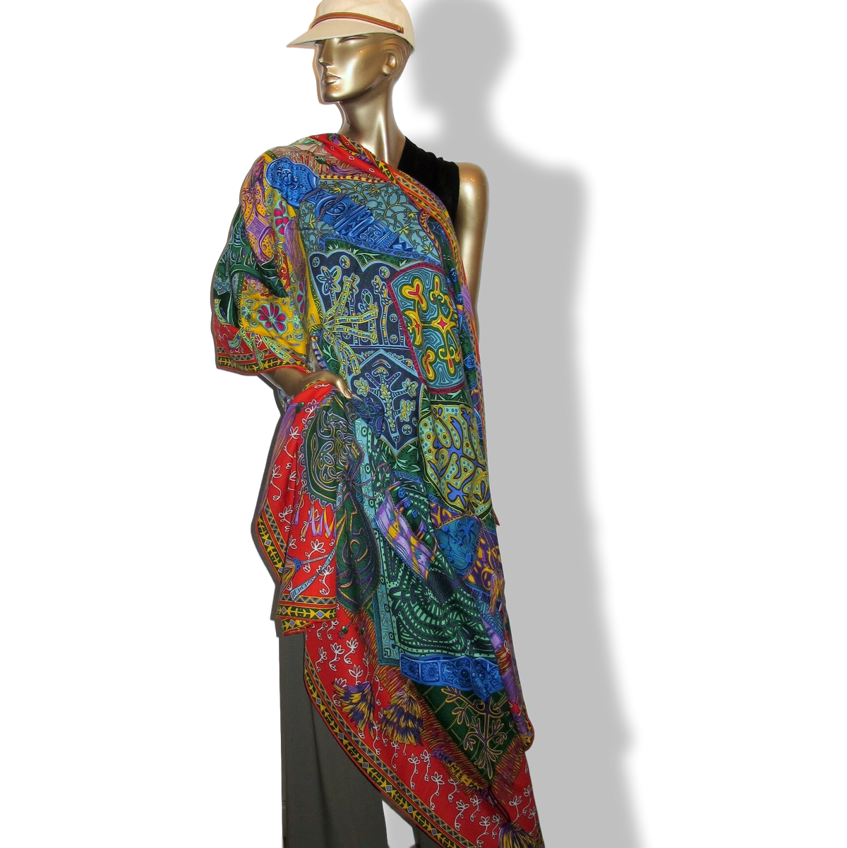 Hermes [S08] 2016 Red Turquoise Yellow CAVALIERS DU CAUCASE by Annie Faivre Cashmere Shawl 140, NWTIB!