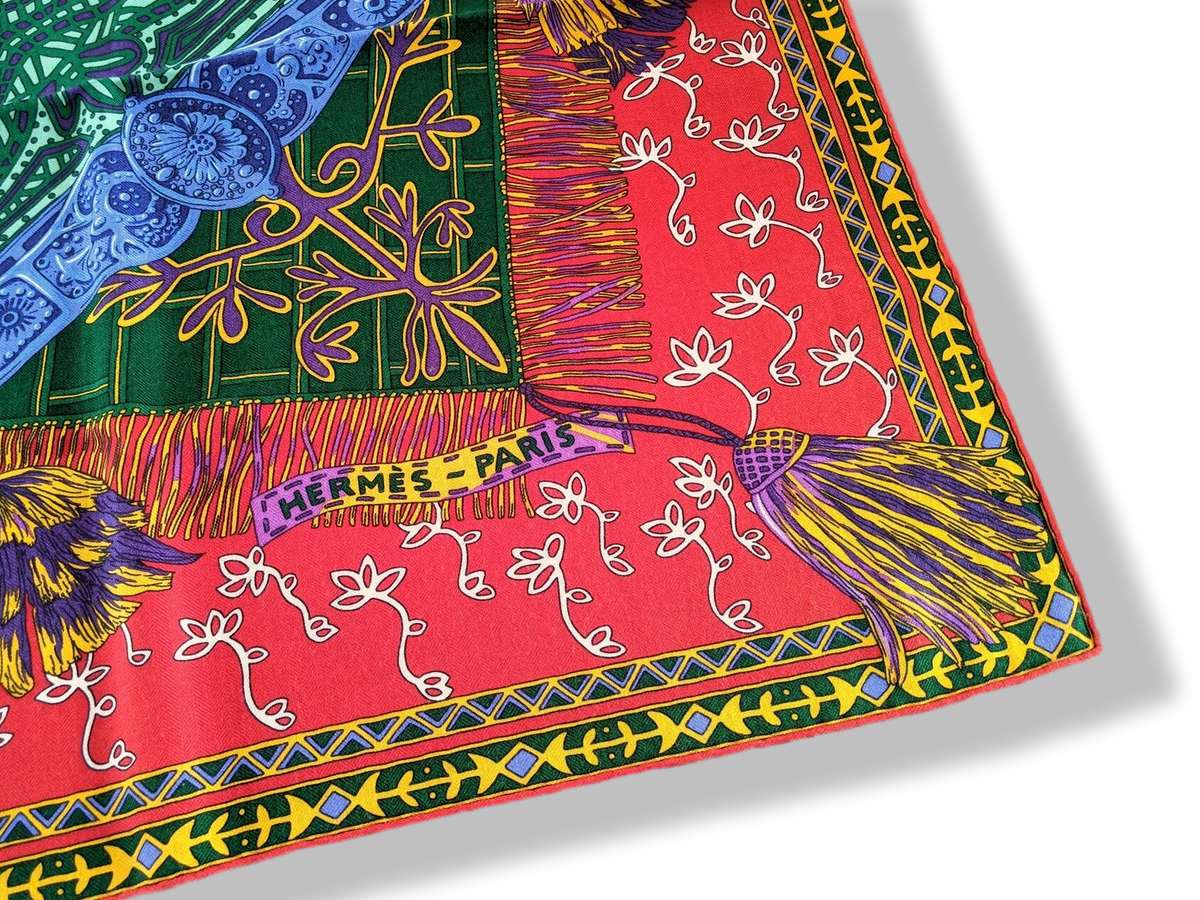 Hermes [S08] 2016 Red Turquoise Yellow CAVALIERS DU CAUCASE by Annie Faivre Cashmere Shawl 140, NWTIB!