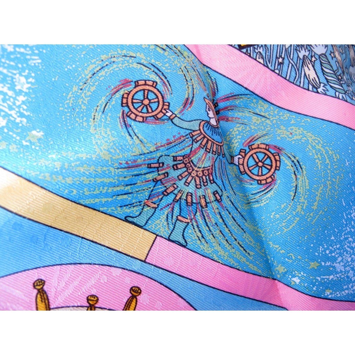 Hermes Celebrating 150 ans Blue Pink Feux d'artifices 1937-1987 by Michel Duchene Matte Blanc Overlay Jacquard Twill 90cm, NIB! - poupishop