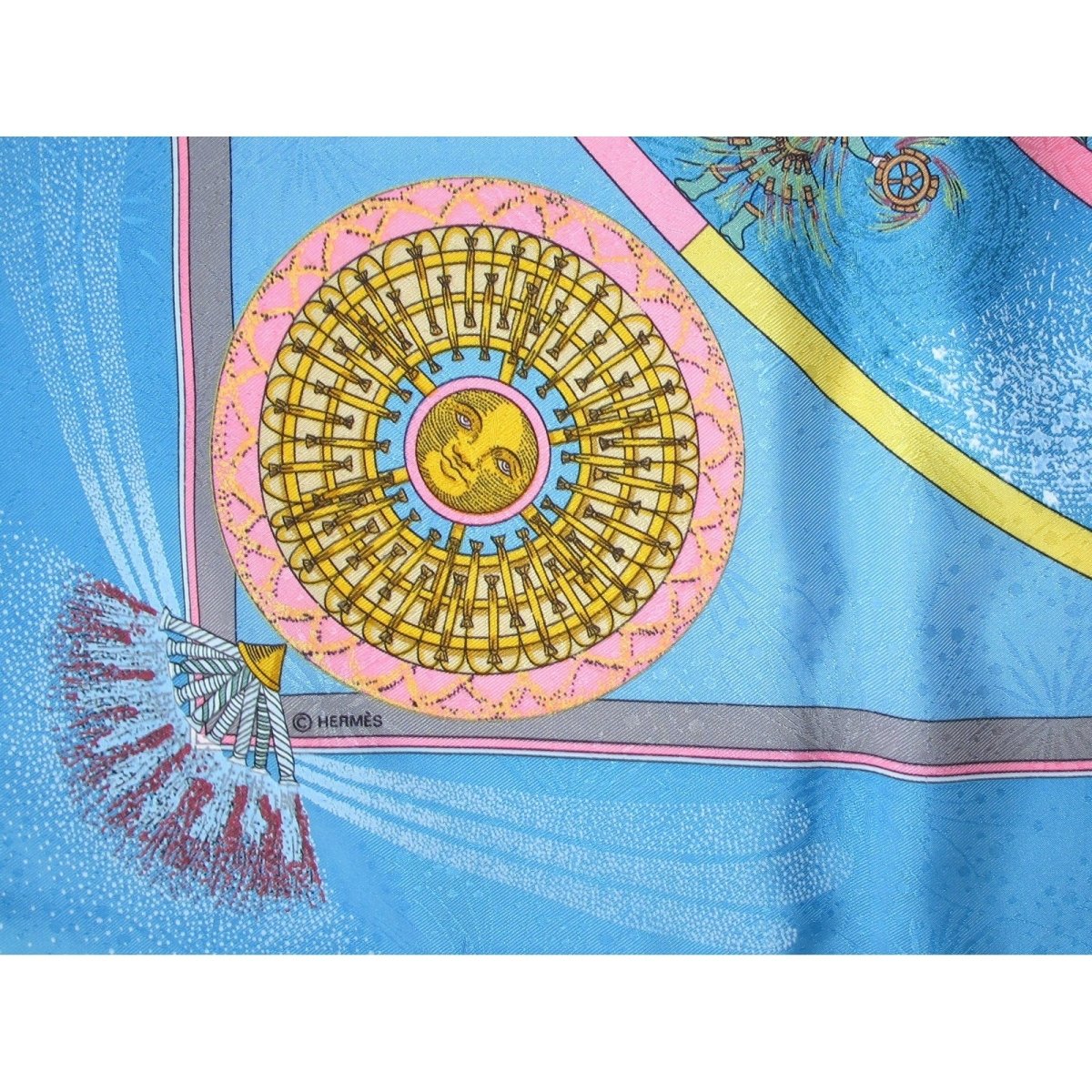 Hermes Celebrating 150 ans Blue Pink Feux d'artifices 1937-1987 by Michel Duchene Matte Blanc Overlay Jacquard Twill 90cm, NIB! - poupishop