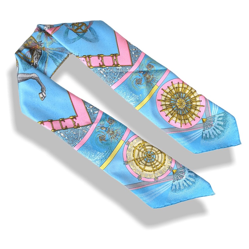 Hermes Celebrating 150 ans Blue Pink Feux d'artifices 1937-1987 by Michel Duchene Matte Blanc Overlay Jacquard Twill 90cm, NIB! - poupishop